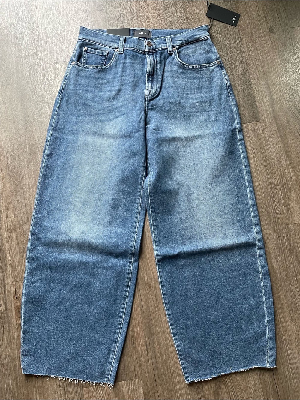 7 For All Mankind Bonnie Curvilinear Barrel Leg High Rise Jeans Glen Allen NWT